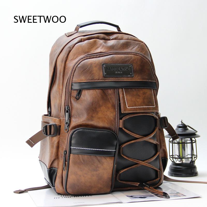 Leather Backpack Vintage - حقيبة ظهر رجالية من الجلد الصناعي